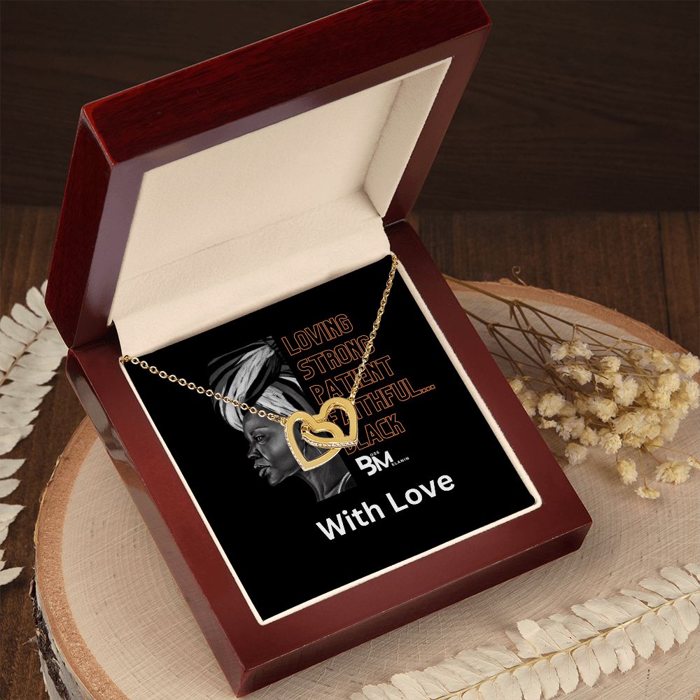 Loving, strong - Black woman Gift - Neckless with interlocking hearts, encrusted with Zirconia