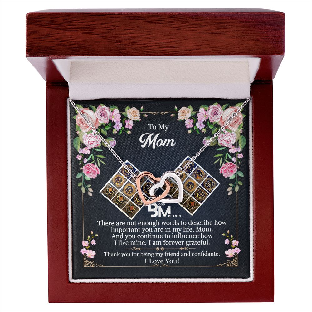 Gift for Black Melanin Mom - Neckless with interlocking hearts, encrusted with Zirconia