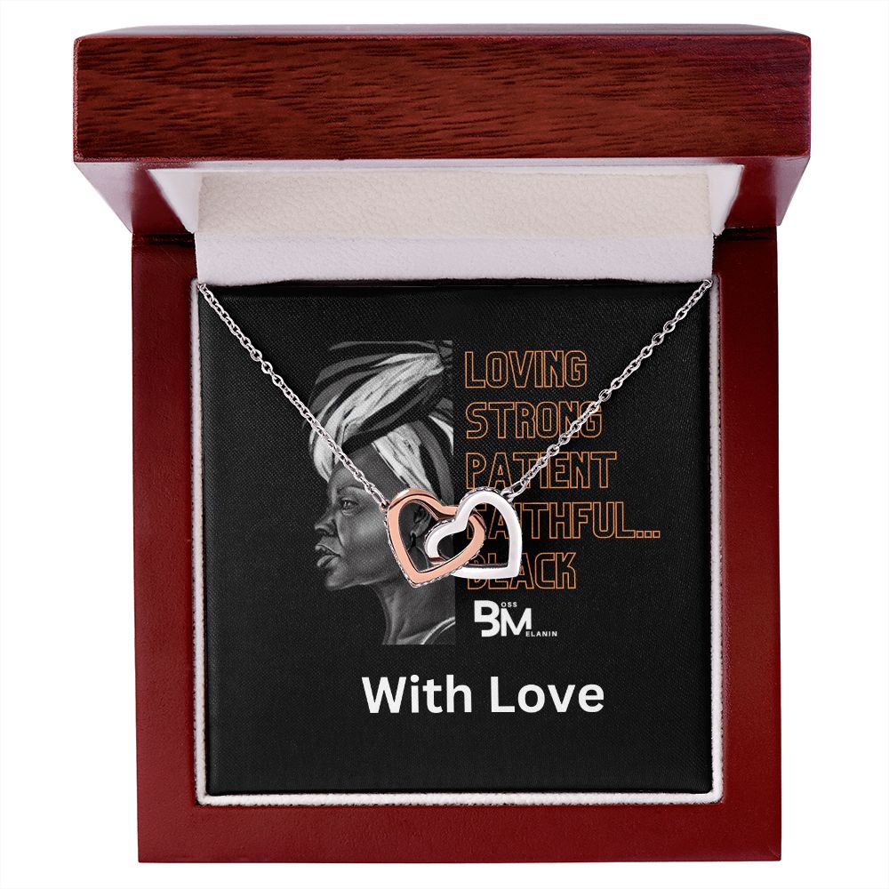 Loving, strong - Black woman Gift - Neckless with interlocking hearts, encrusted with Zirconia
