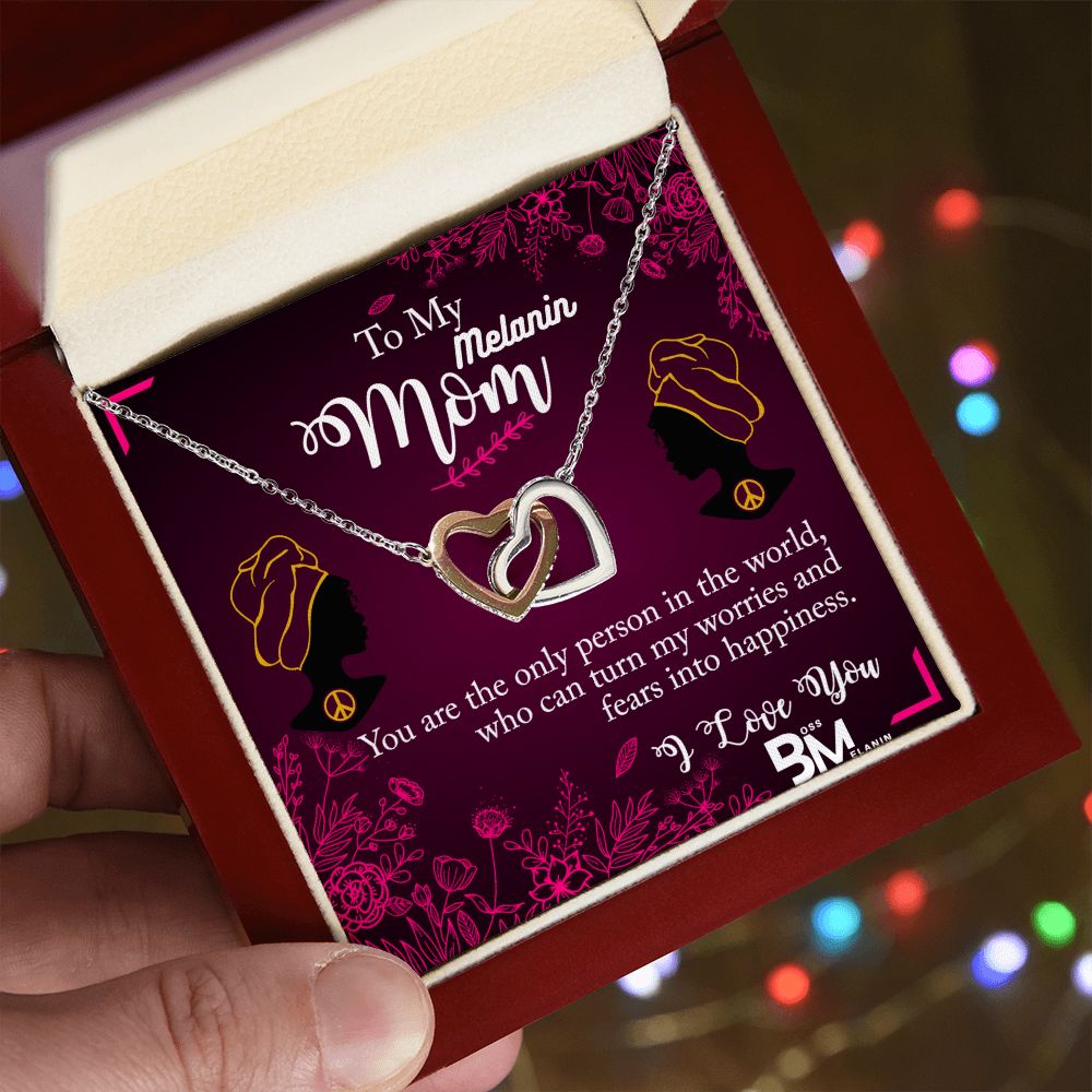 Melanin Mom perfect Jewelry Gift-Neckless with interlocking hearts, encrusted with Zirconia