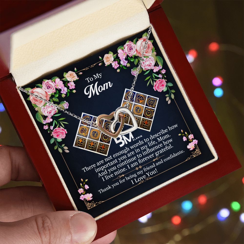 Gift for Black Melanin Mom - Neckless with interlocking hearts, encrusted with Zirconia