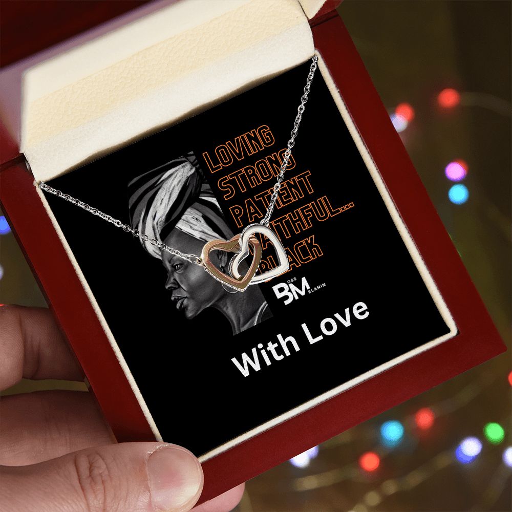 Loving, strong - Black woman Gift - Neckless with interlocking hearts, encrusted with Zirconia