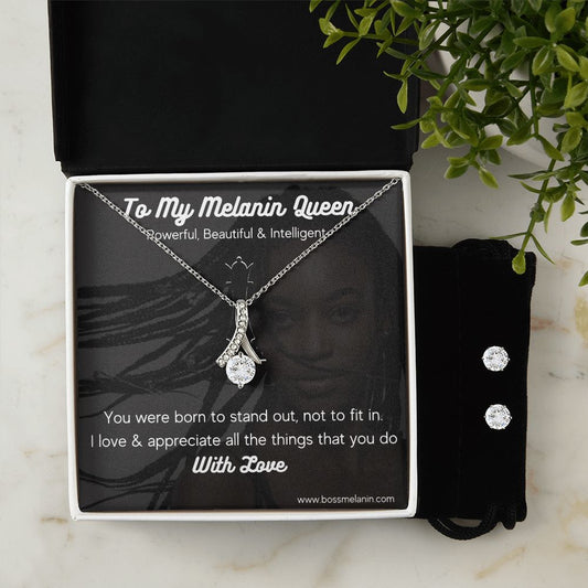 Melanin Queen special gift, high quality -Black Queen matching pendat & neclace with earrings