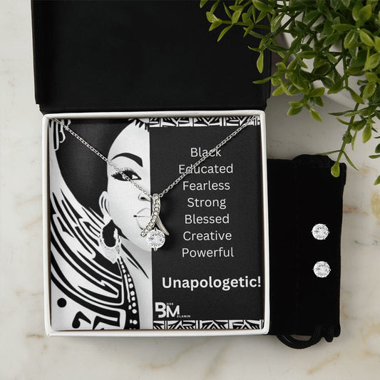 Fearless & Strong - Matching Earrings and pendant chain - Perfect Black woman gift encrusted with Zirconia