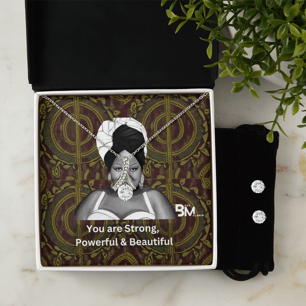 Matching Earrings and pendant chain - Perfect Black woman gift encrusted with Zirconia