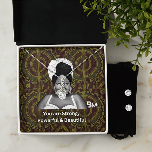 Matching Earrings and pendant chain - Perfect Black woman gift encrusted with Zirconia