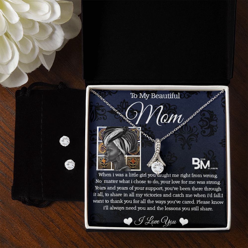 Matching Earrings and pendant chain - Perfect Black woman gift encrusted with Zirconia