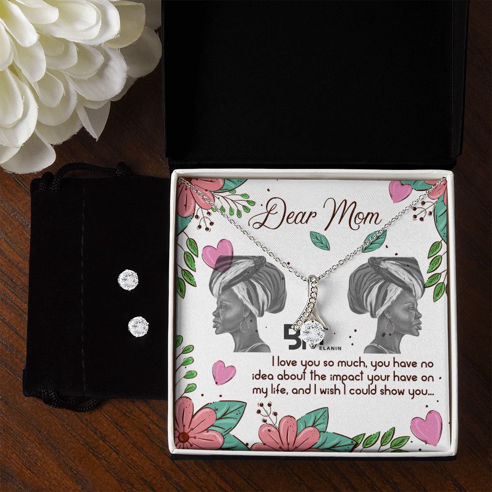 Matching Earrings and pendant chain - Perfect Black mom gift encrusted with Zirconia