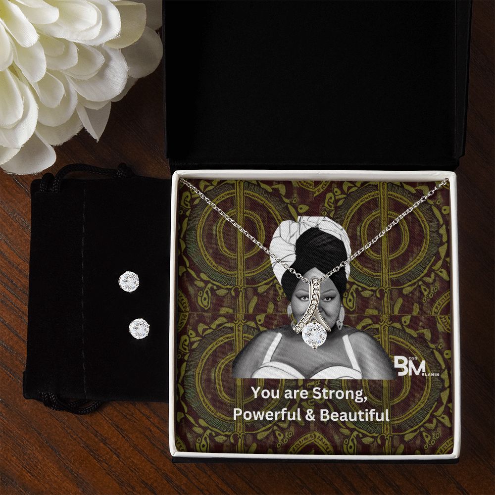 Matching Earrings and pendant chain - Perfect Black woman gift encrusted with Zirconia