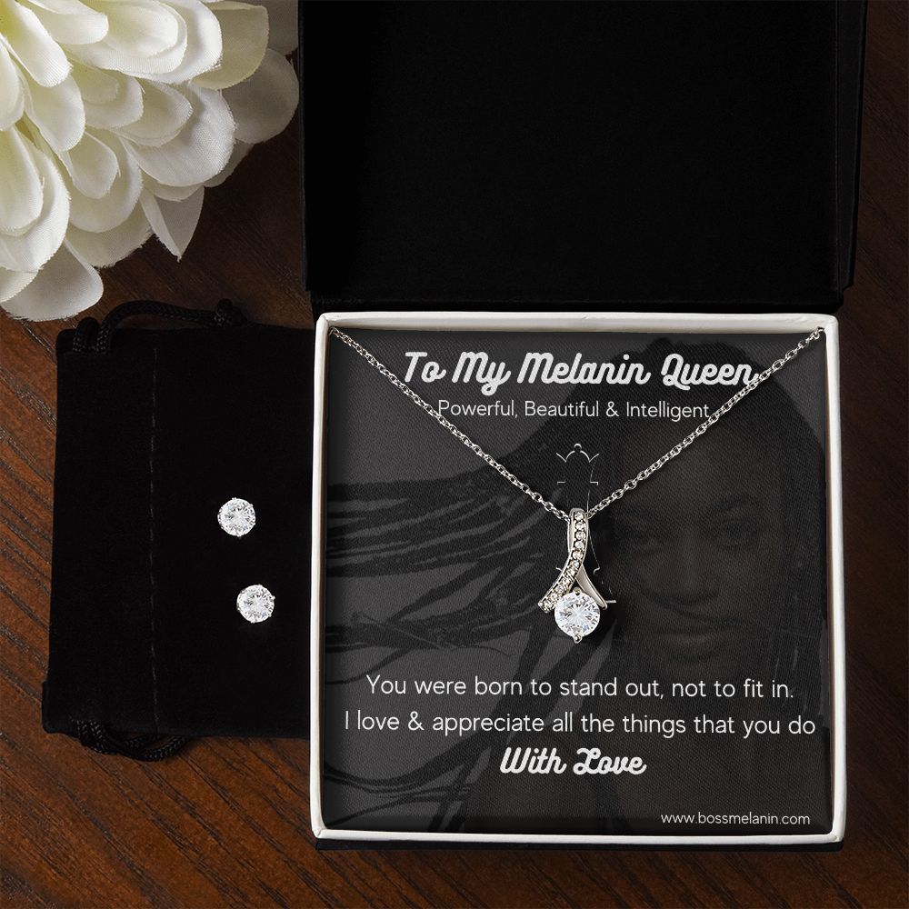 Melanin Queen special gift, high quality -Black Queen matching pendat & neclace with earrings