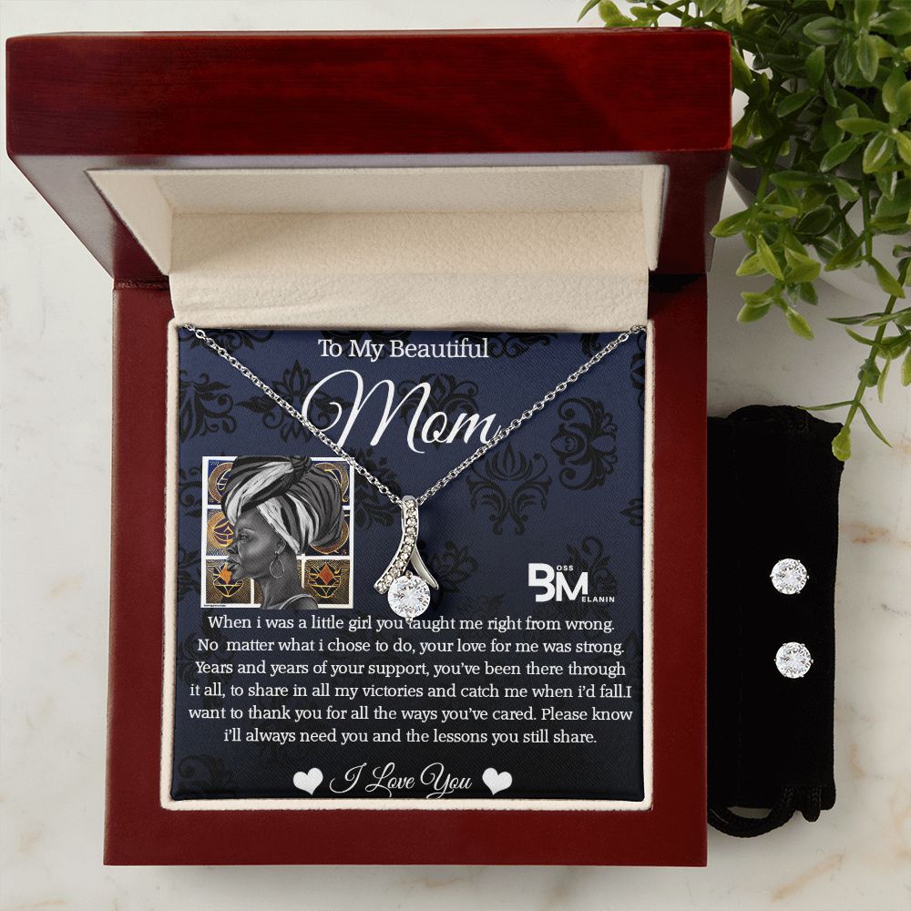 Matching Earrings and pendant chain - Perfect Black woman gift encrusted with Zirconia