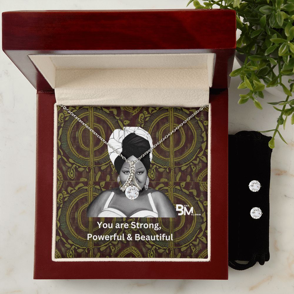 Matching Earrings and pendant chain - Perfect Black woman gift encrusted with Zirconia