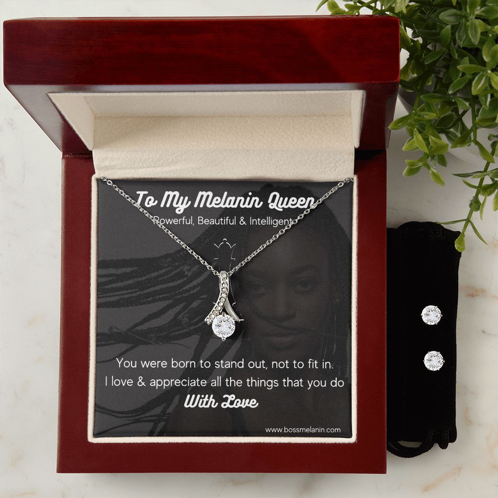 Melanin Queen special gift, high quality -Black Queen matching pendat & neclace with earrings