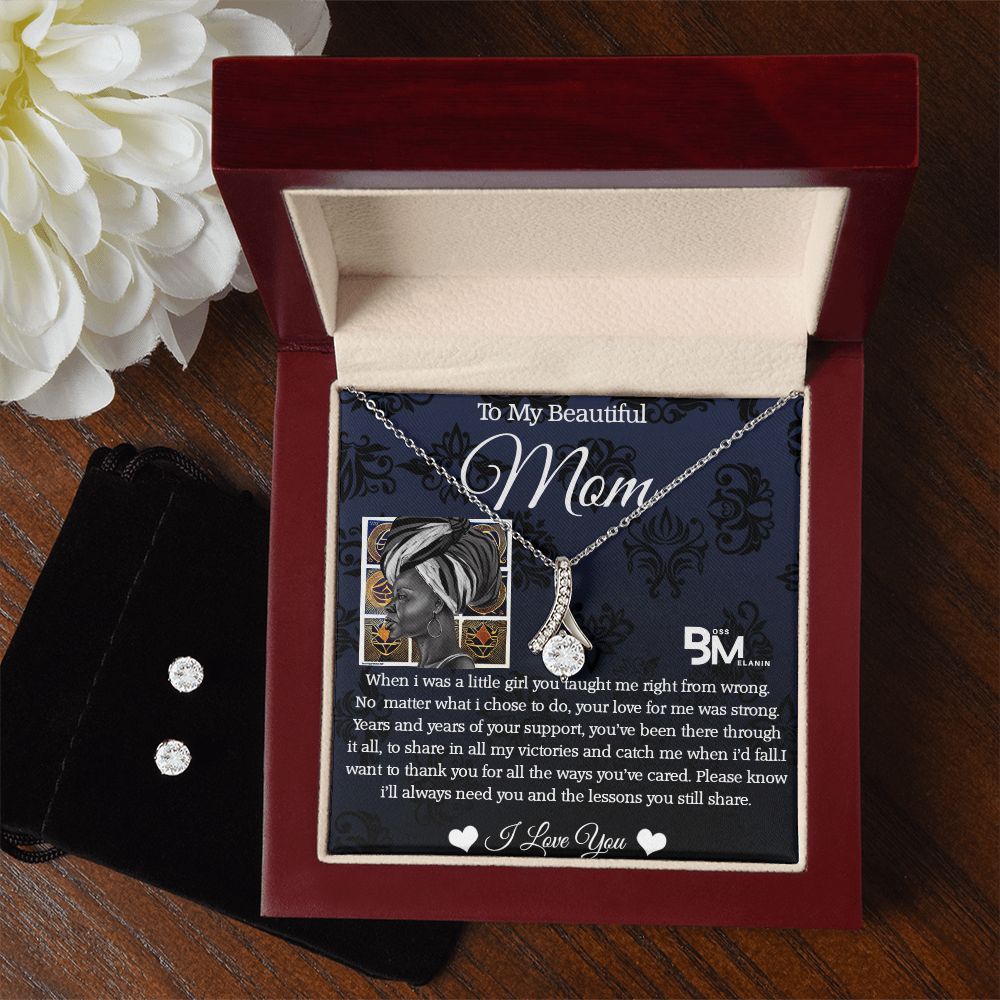 Matching Earrings and pendant chain - Perfect Black woman gift encrusted with Zirconia