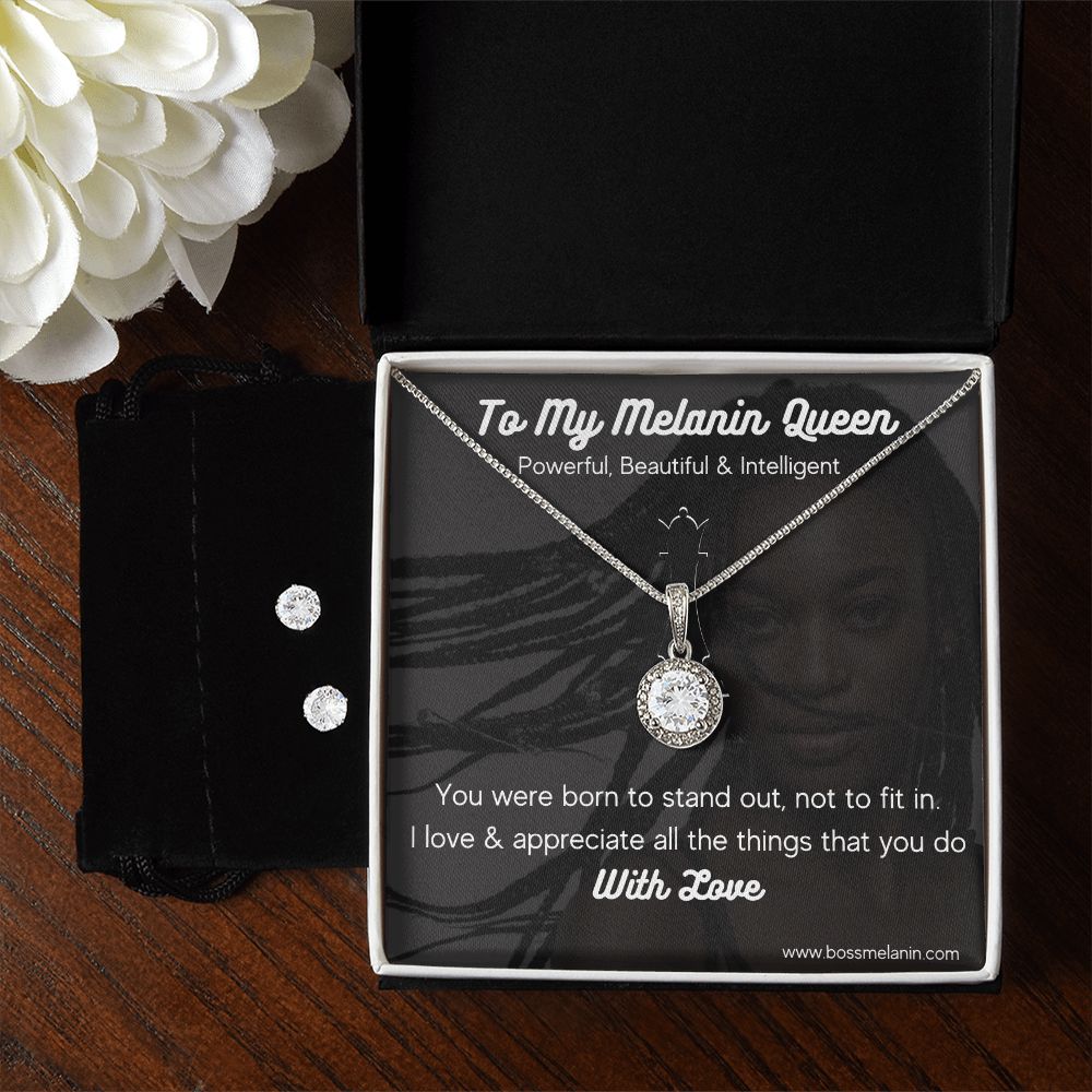 EternalHope Necklace andEarrings - Melanin Queen perfect gift for black woman - White gold dipped high quality crystal encrusted Eternal hope pendant & necklace