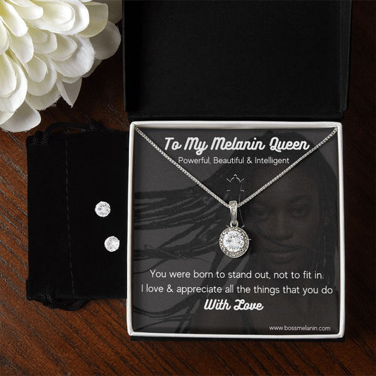 EternalHope Necklace andEarrings - Melanin Queen perfect gift for black woman - White gold dipped high quality crystal encrusted Eternal hope pendant & necklace