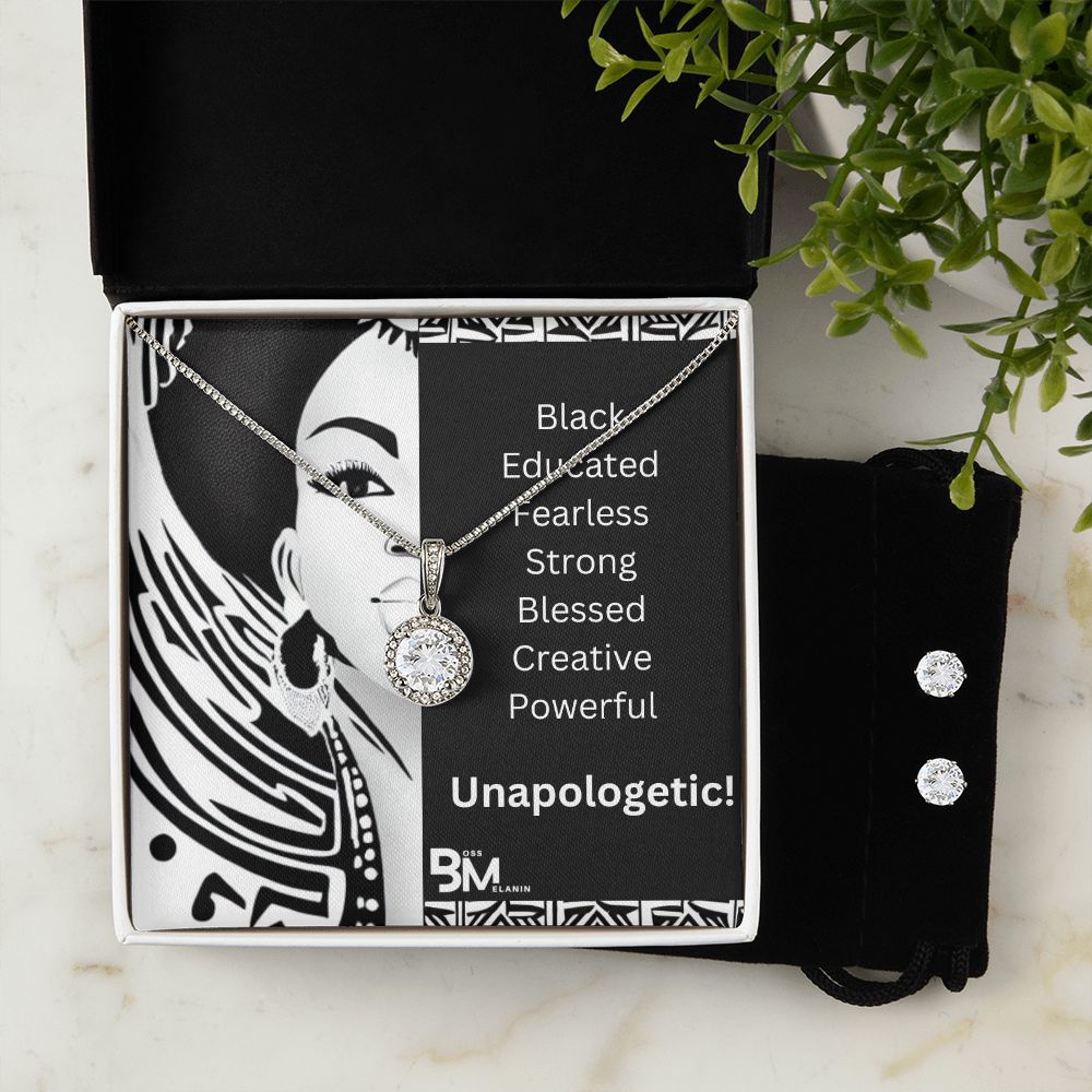 Eternal Hope Matching Neclace & earrings - Fearless,strong black woman perfect jewelry gift - White gold dipped high quality crystal encrusted Eternal hope pendant & Earrings & necklace  & chain for Beautiful, strong Black Woman