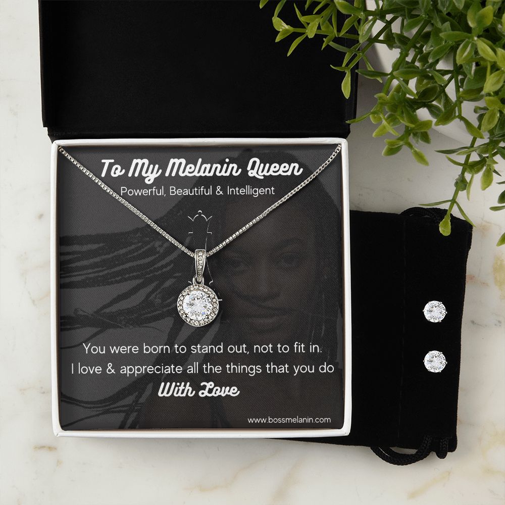 EternalHope Necklace andEarrings - Melanin Queen perfect gift for black woman - White gold dipped high quality crystal encrusted Eternal hope pendant & necklace