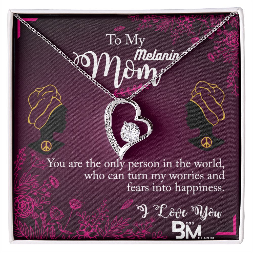 To My Beautiful Black Mom, Melanin Black Mother special Heart Shaped White Gold Plated Necklace with unique Gift card message
