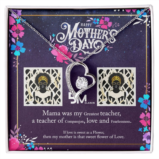Mothers Day Gift for Melanin black - African-American Mother. Unique heart shaped white gold pendant