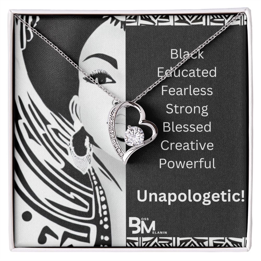 Black Woman, Melanin Black Woman special Heart Shaped White Gold Plated Necklace with unique Gift card message