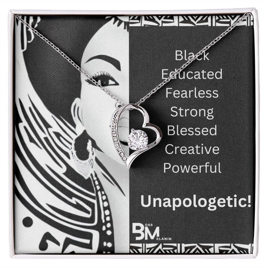 Black Woman, Melanin Black Woman special Heart Shaped White Gold Plated Necklace with unique Gift card message