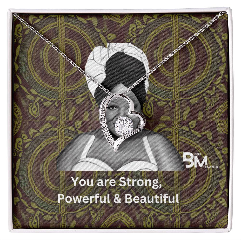Beautiful, strong Black Woman, Melanin Black Woman special Heart Shaped White Gold Plated Necklace with unique Gift card message
