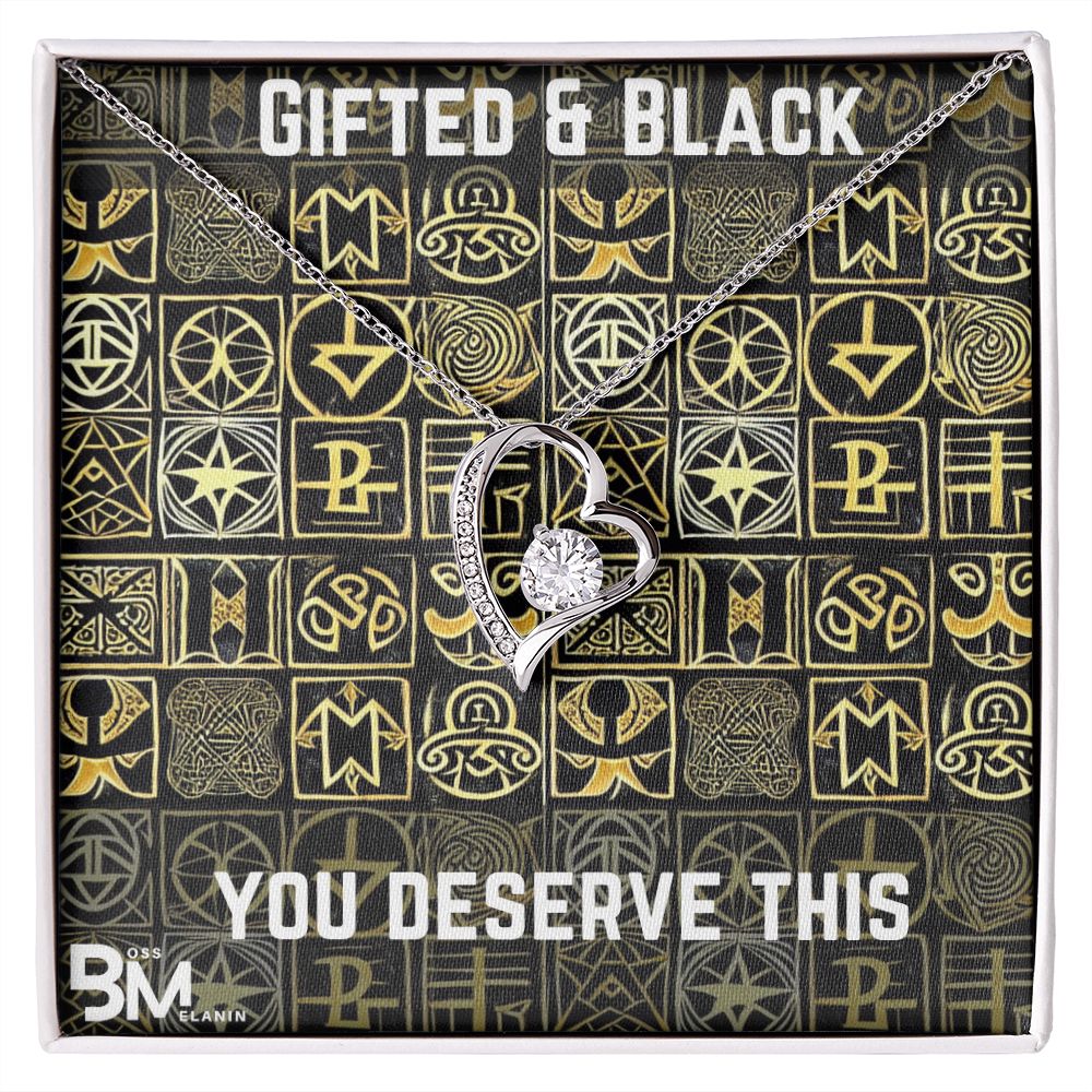 Gifted Black Woman, Melanin Black Woman special Heart Shaped White Gold Plated Necklace with unique Gift card message