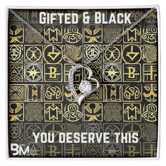 Gifted Black Woman, Melanin Black Woman special Heart Shaped White Gold Plated Necklace with unique Gift card message