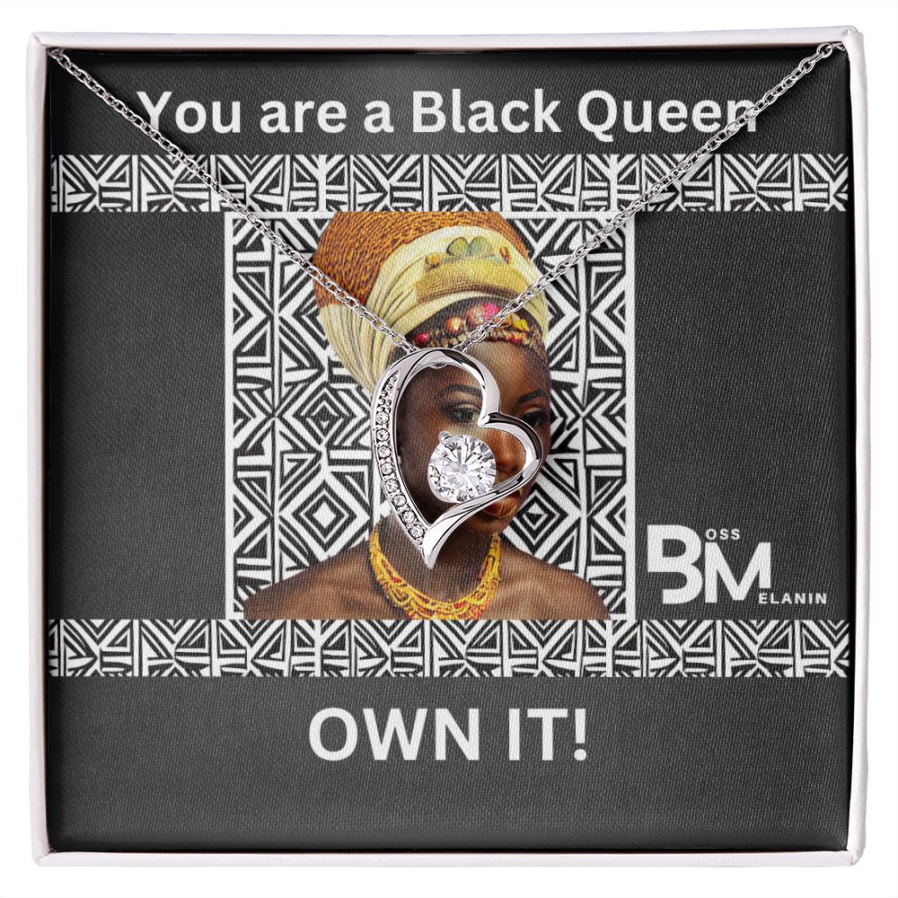 Beautiful, black Queen, strong Black Woman, Melanin Black Woman special Heart Shaped White Gold Plated Necklace