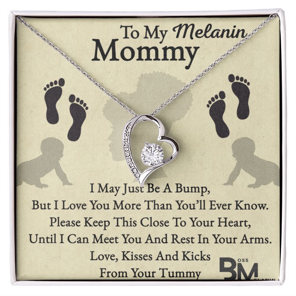 Pregnant Beautiful Black Mom Gift, Melanin Black pregnant Mother special Heart Shaped White Gold Plated Necklace with unique Gift card message.