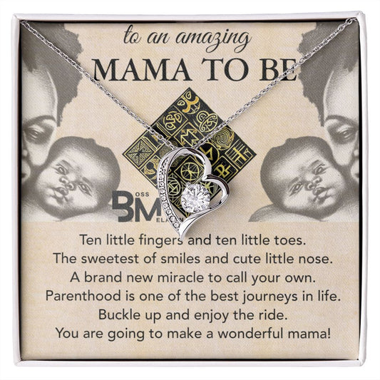 Black Mother to be heart shaped necklace gift, Melanin Black pregnant Mother special Heart Shaped White Gold Plated Necklace