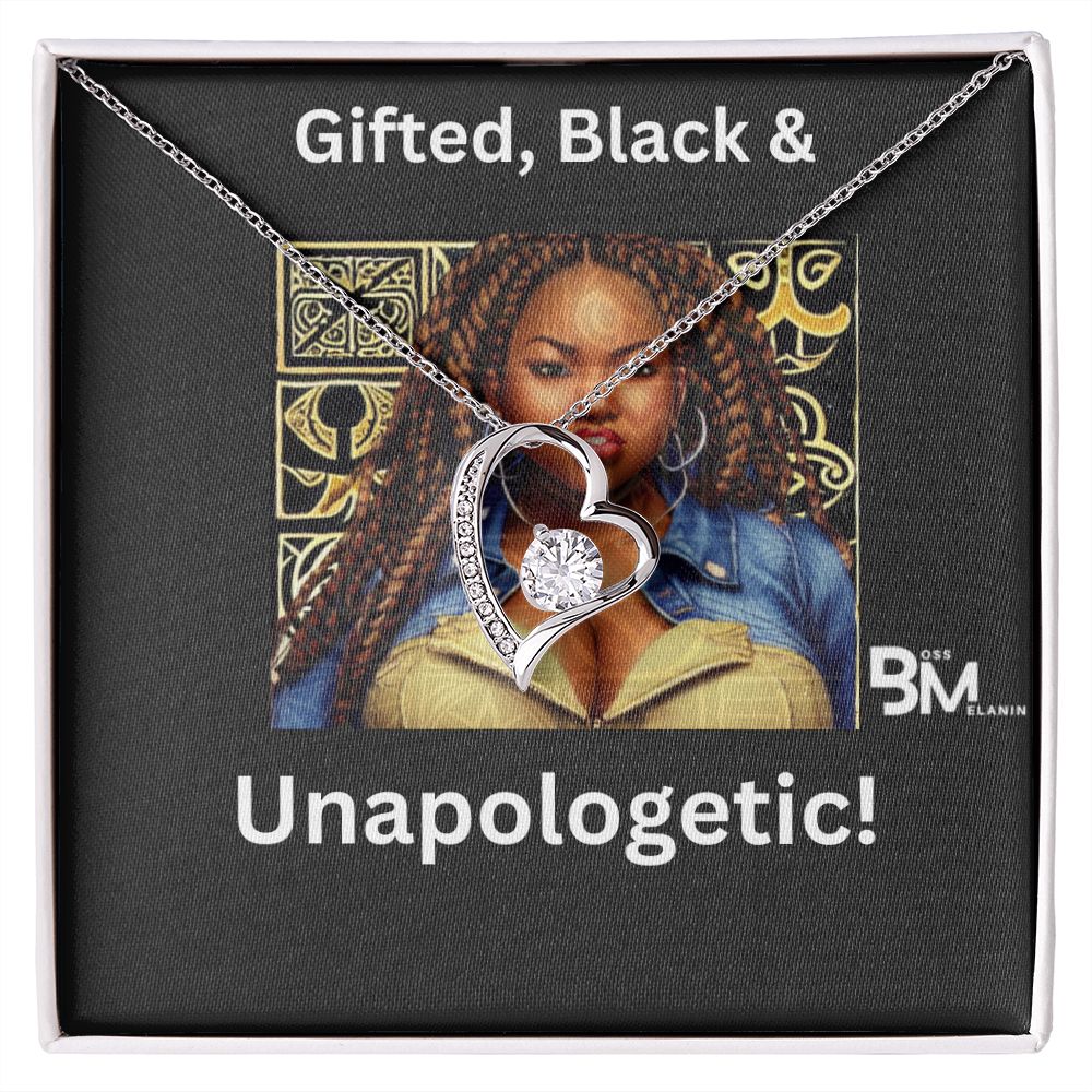 Gifted, Black & Unapologetic, strong Black Woman, Melanin Black Woman special Heart Shaped White Gold Plated Necklace