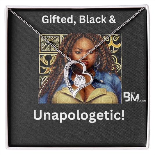 Gifted, Black & Unapologetic, strong Black Woman, Melanin Black Woman special Heart Shaped White Gold Plated Necklace