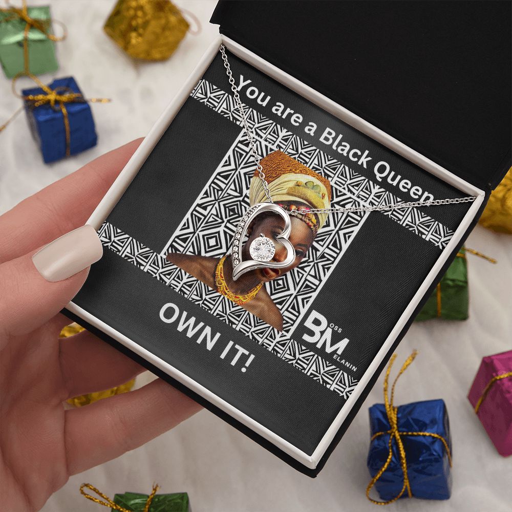 Beautiful, black Queen, strong Black Woman, Melanin Black Woman special Heart Shaped White Gold Plated Necklace