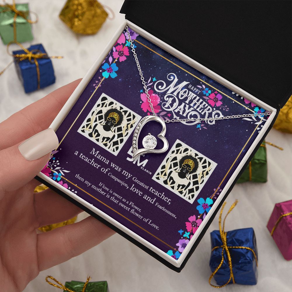 Mothers Day Gift for Melanin black - African-American Mother. Unique heart shaped white gold pendant