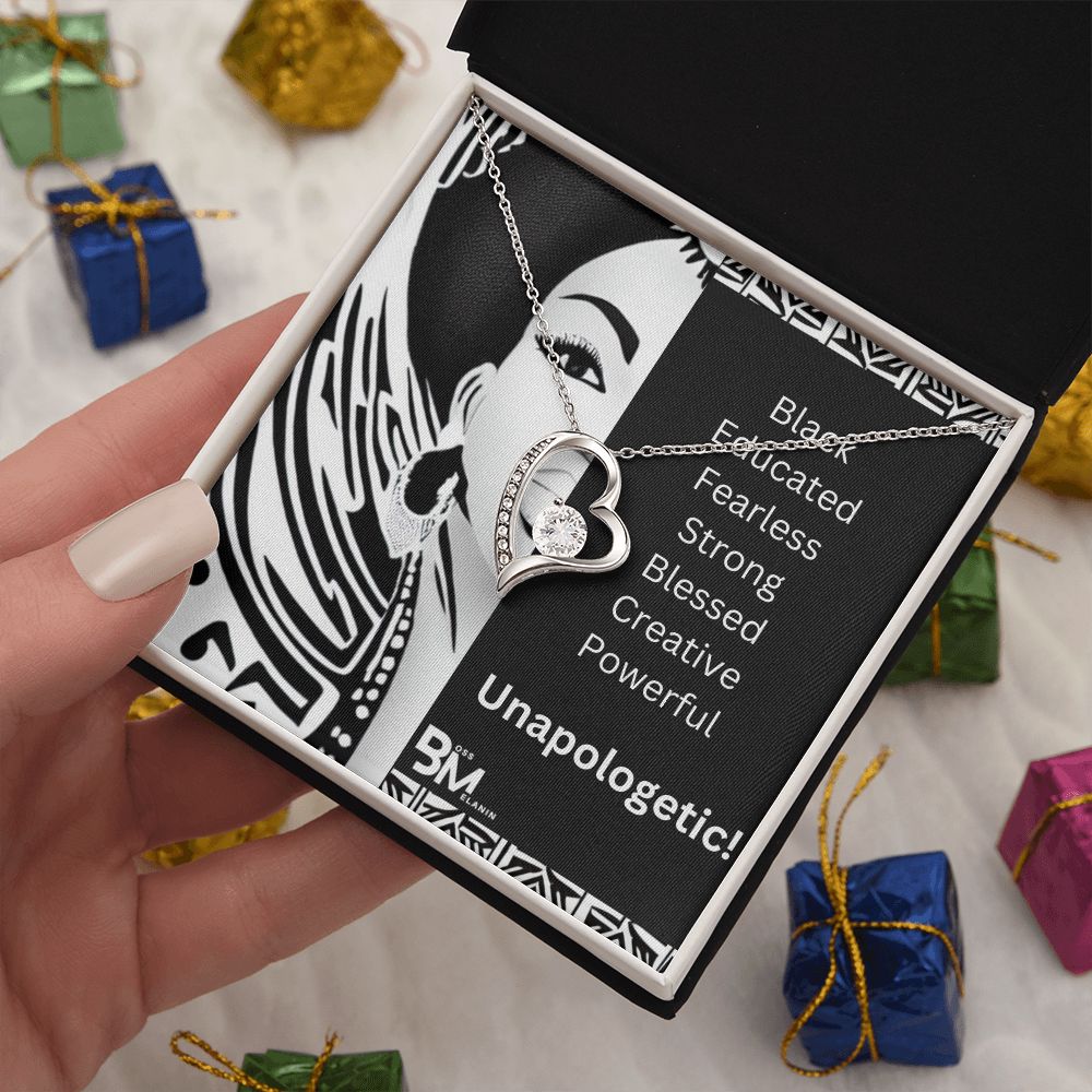 Black Woman, Melanin Black Woman special Heart Shaped White Gold Plated Necklace with unique Gift card message