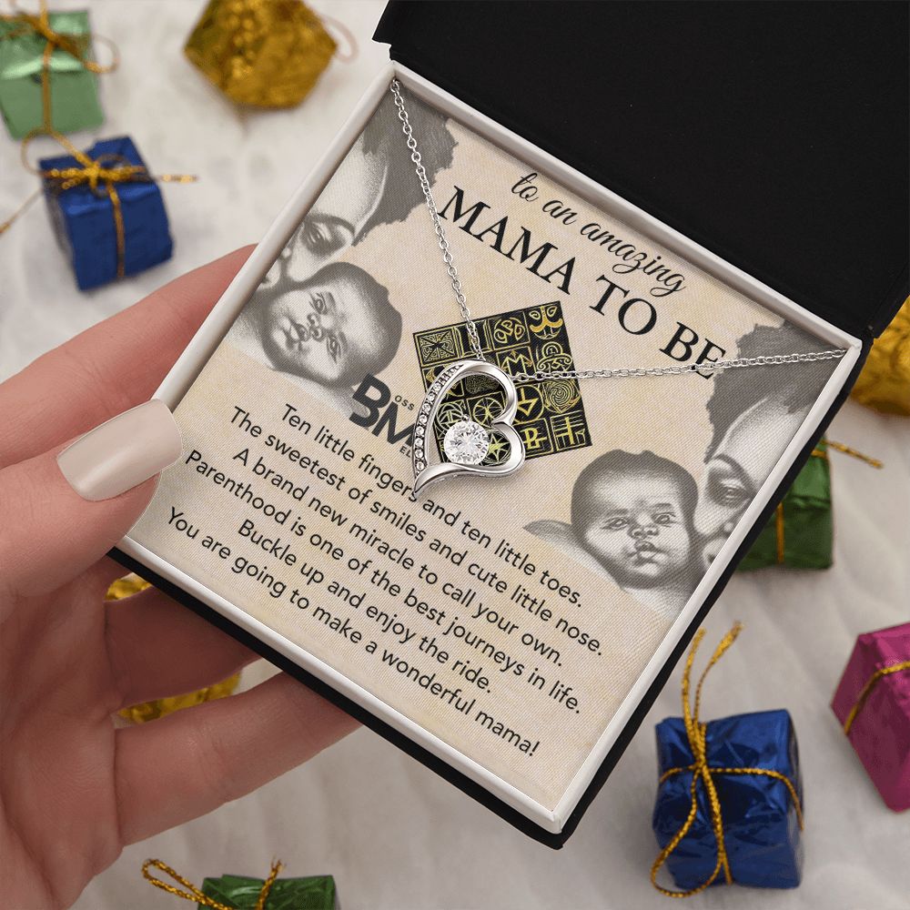 Black Mother to be heart shaped necklace gift, Melanin Black pregnant Mother special Heart Shaped White Gold Plated Necklace