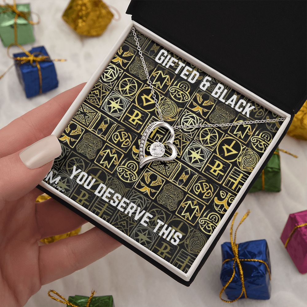 Gifted Black Woman, Melanin Black Woman special Heart Shaped White Gold Plated Necklace with unique Gift card message