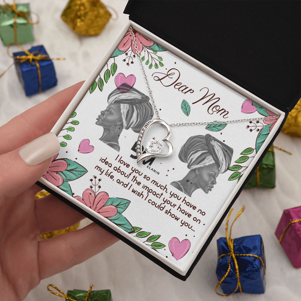 To My Beautiful Black Mom, Melanin Black Mother special Heart Shaped White Gold Necklace