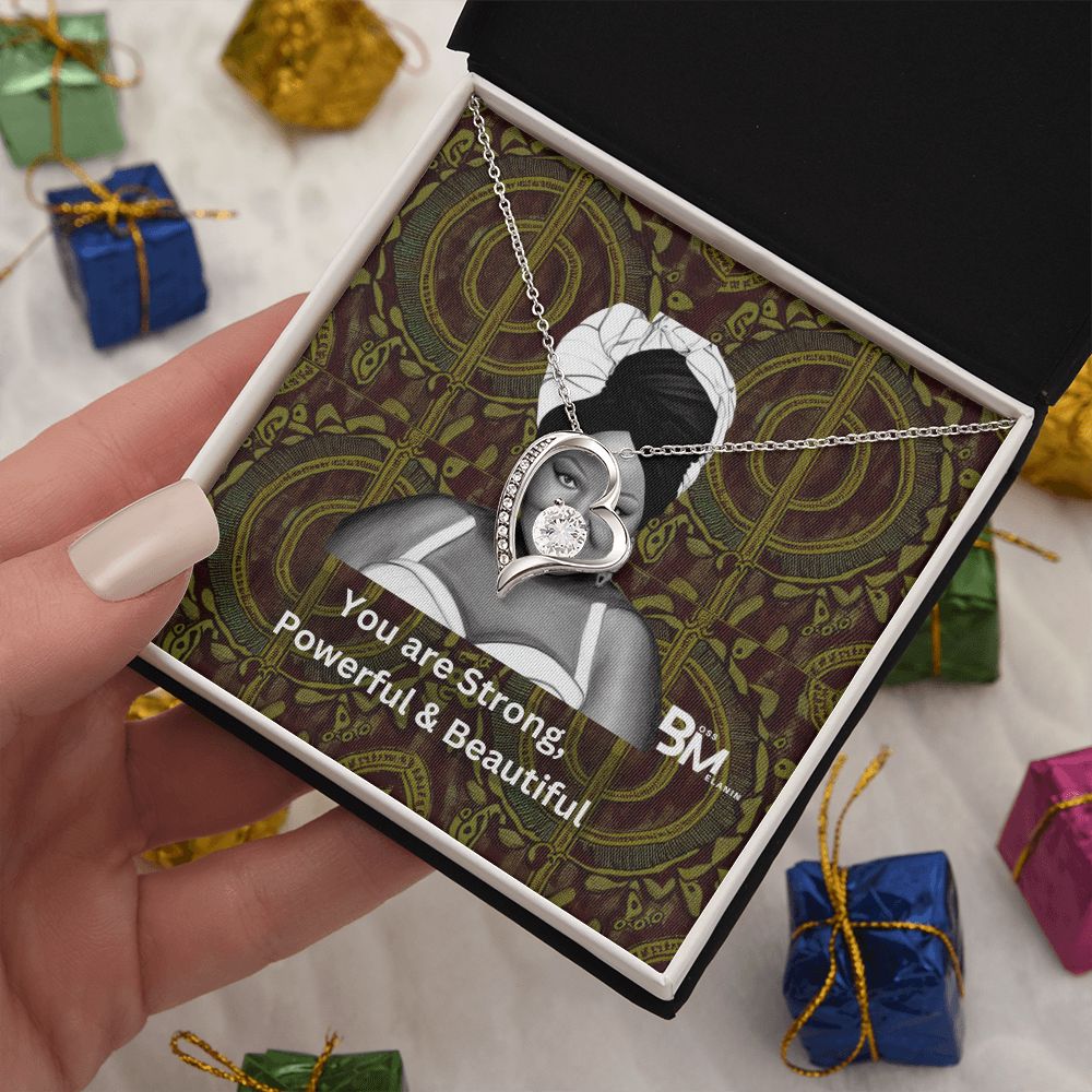 Beautiful, strong Black Woman, Melanin Black Woman special Heart Shaped White Gold Plated Necklace with unique Gift card message