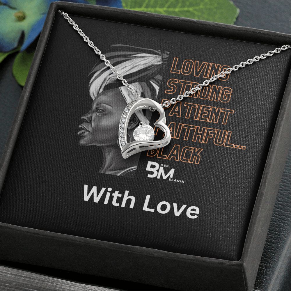 Beautiful, strong Black Woman, Melanin Black Woman special Heart Shaped White Gold Plated Necklace