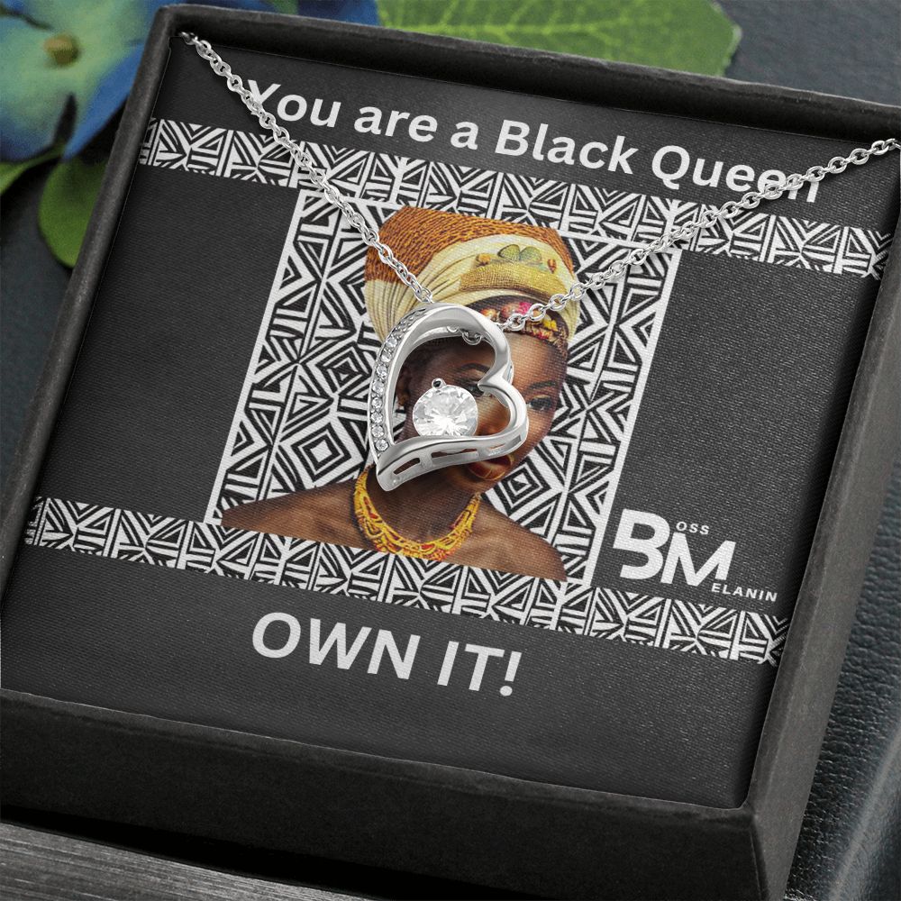 Beautiful, black Queen, strong Black Woman, Melanin Black Woman special Heart Shaped White Gold Plated Necklace
