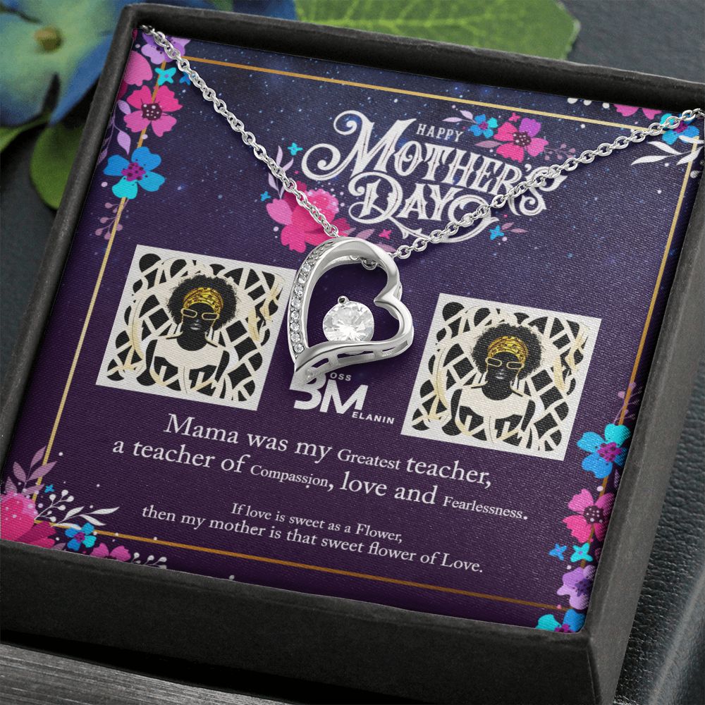 Mothers Day Gift for Melanin black - African-American Mother. Unique heart shaped white gold pendant