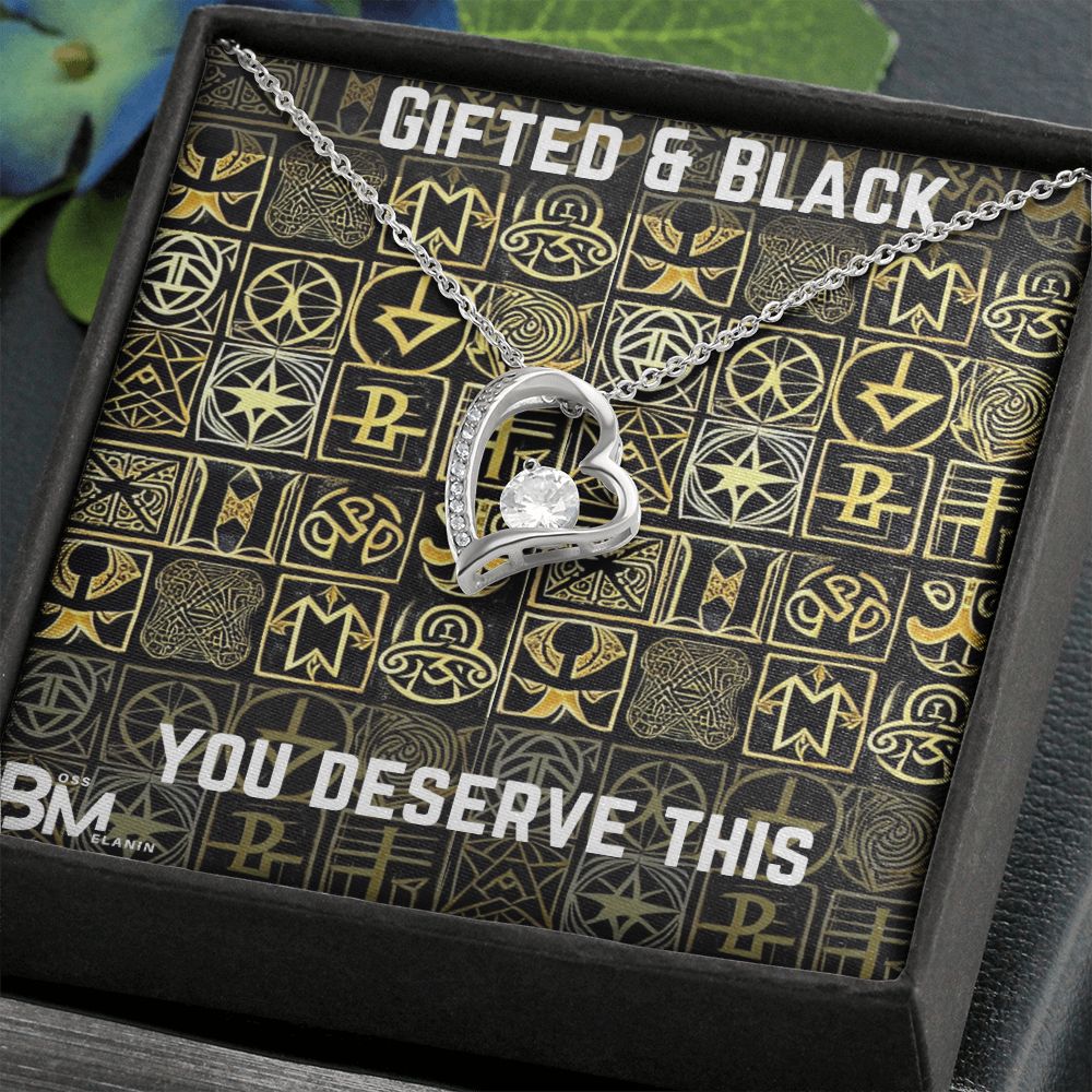 Gifted Black Woman, Melanin Black Woman special Heart Shaped White Gold Plated Necklace with unique Gift card message