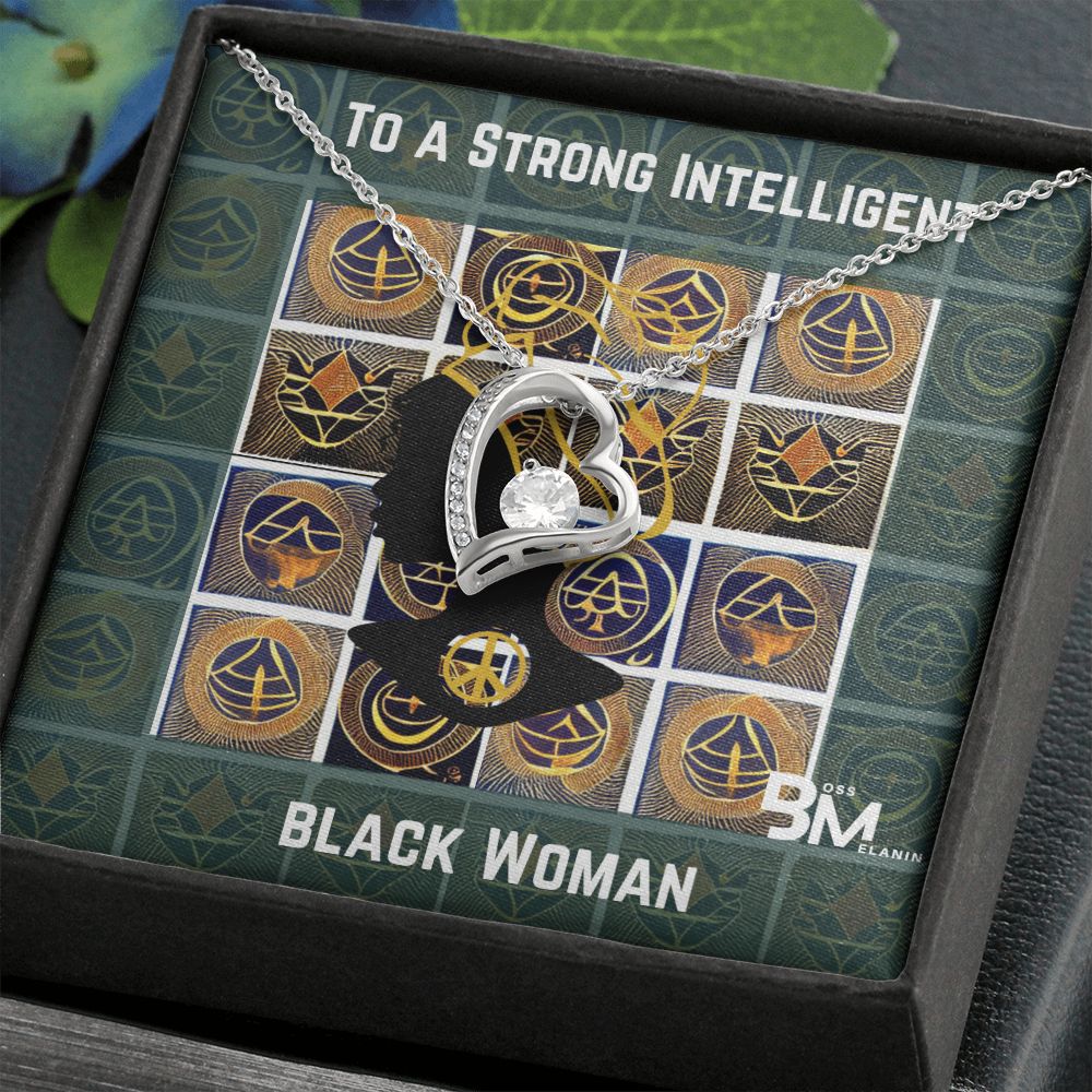 Beautiful, strong Black Woman, Melanin Black Woman special Heart Shaped White Gold Plated Necklace with unique Gift card message