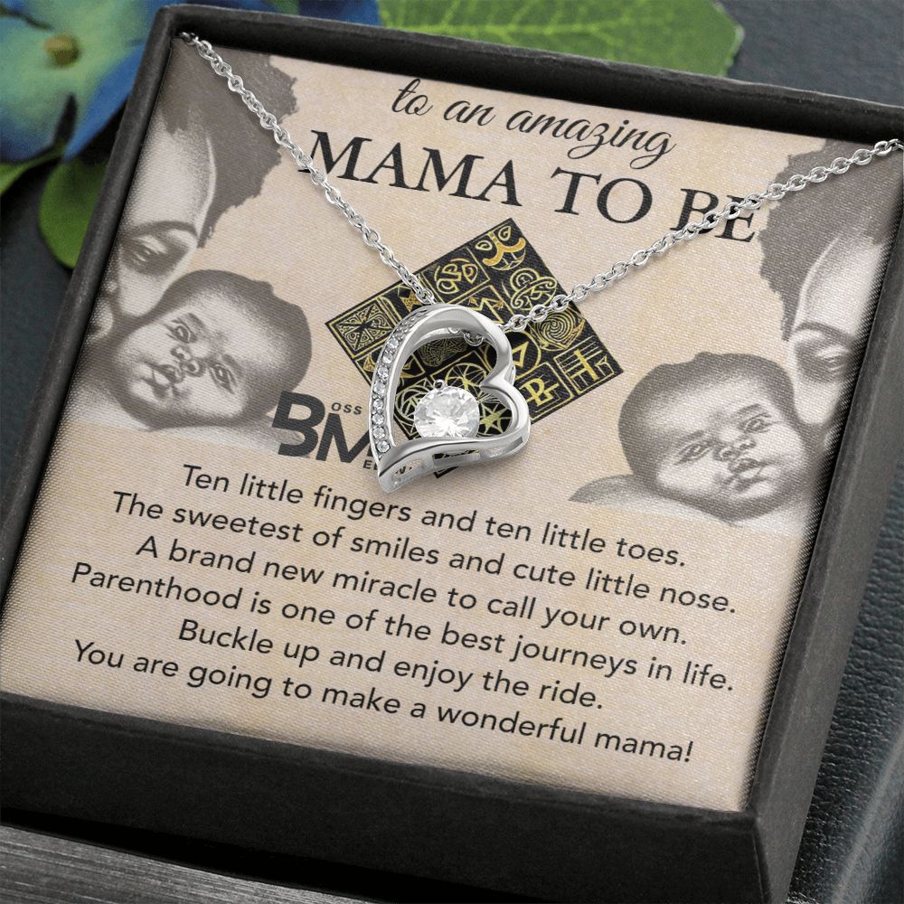 Black Mother to be heart shaped necklace gift, Melanin Black pregnant Mother special Heart Shaped White Gold Plated Necklace