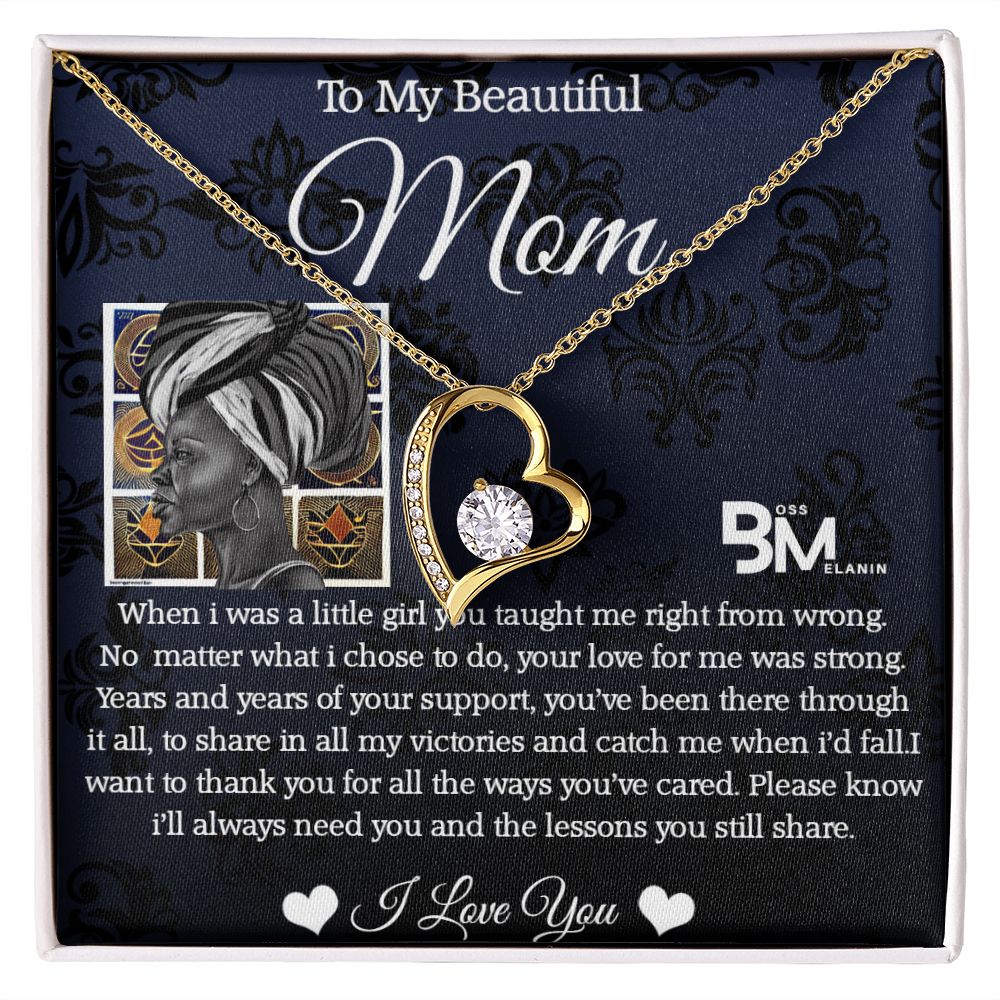 To My Beautiful Black Mom, Melanin Black Mother special Heart Shaped Silver Necklace with unique Gift card