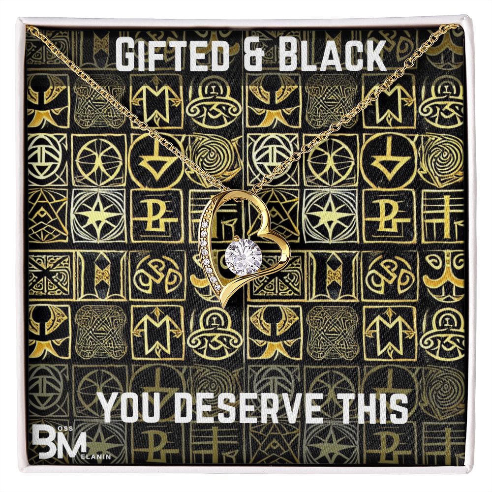 Gifted Black Woman, Melanin Black Woman special Heart Shaped White Gold Plated Necklace with unique Gift card message