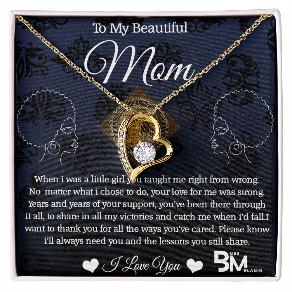 Black daughter to Beautiful Black Mom special gift, Melanin Black Mother special Heart Shaped White Gold Plated Necklace